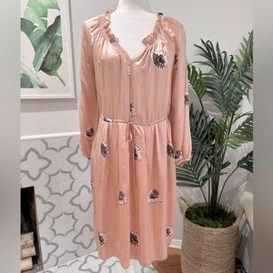 Rebecca Taylor 100% silk pink floral long sleeve mid calf dress NWOT